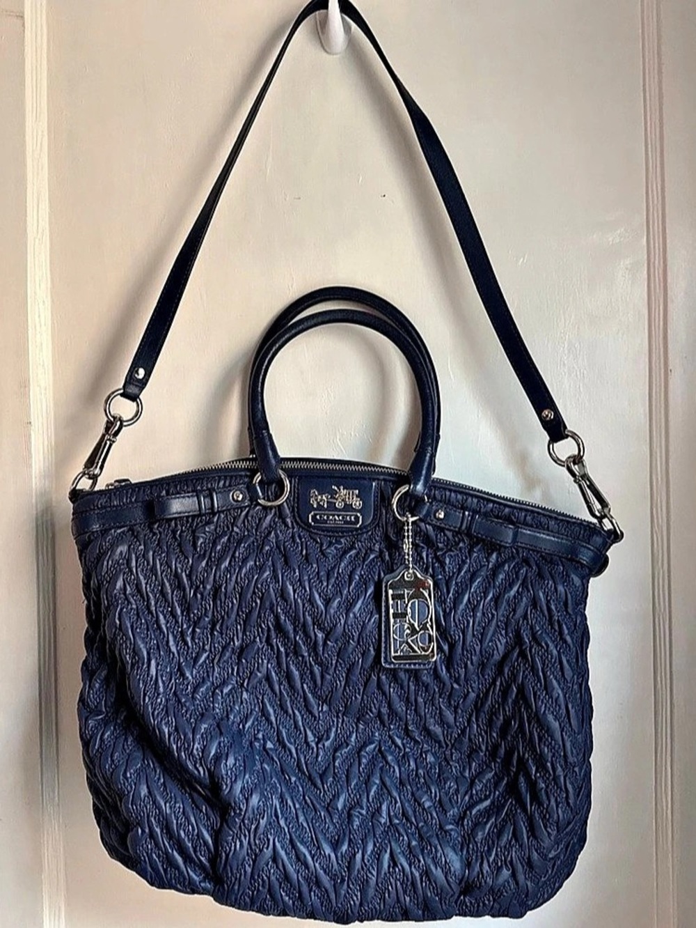 Coach 70th Anniversary Edie Shoulder Bag Quilted Tote in Blue Like New
